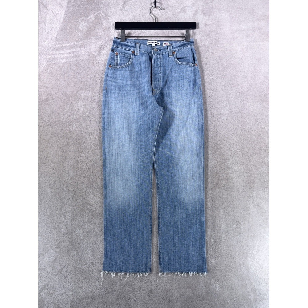 RE/DONE x Levi's Straight Leg Jeans Womens Size 25x27 Light Blue Raw Hem
